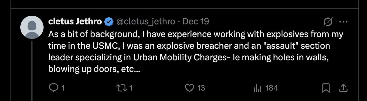 cletus_jethro thread: USMC explosive breacher background statement