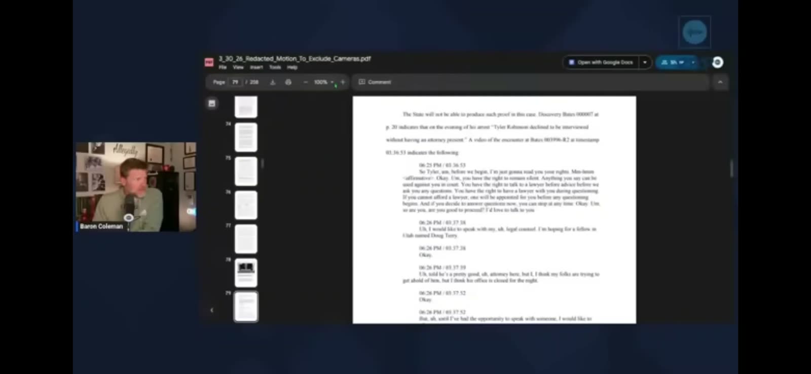 Baron Coleman on the 6:25 PM Bates Document
