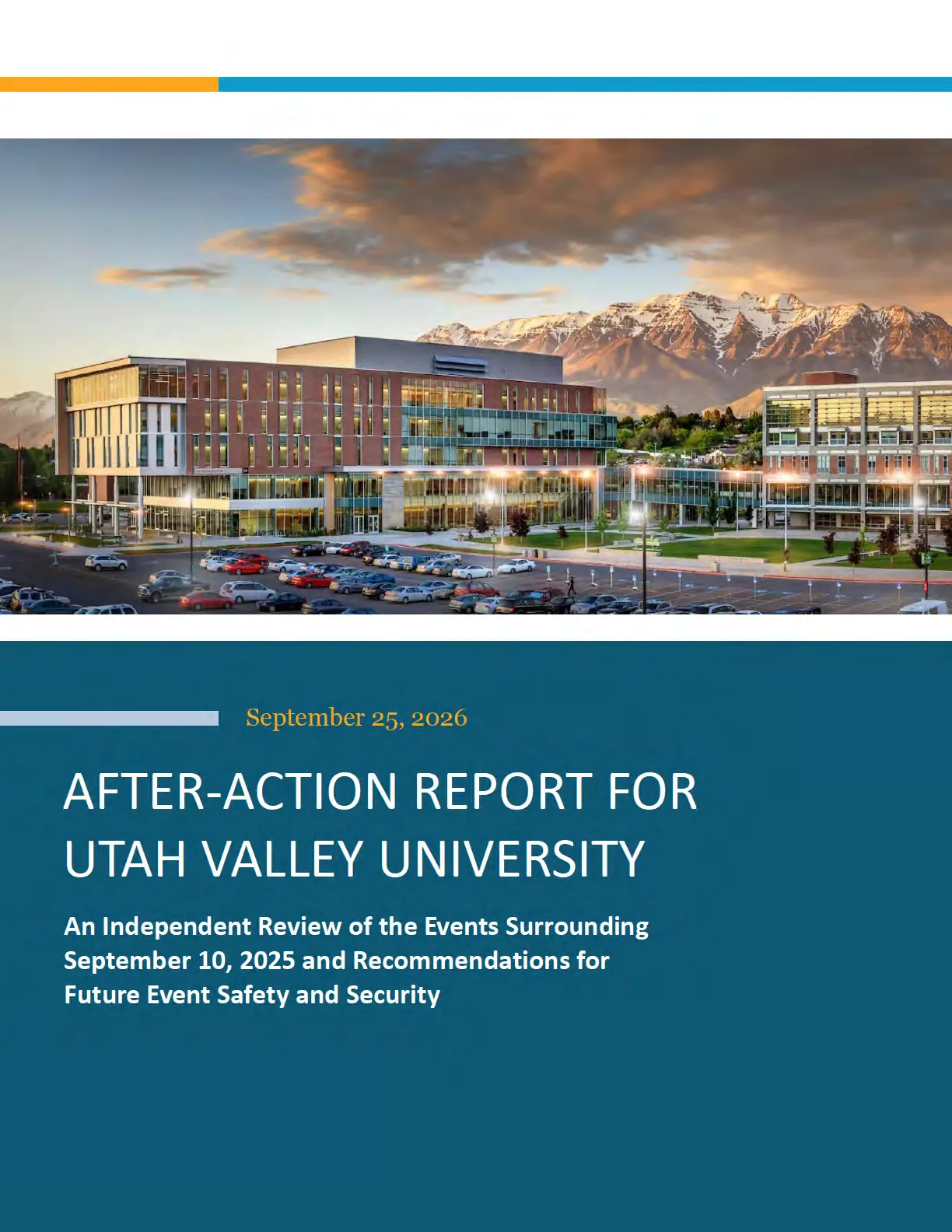 Cover of the After-Action Report for Utah Valley University