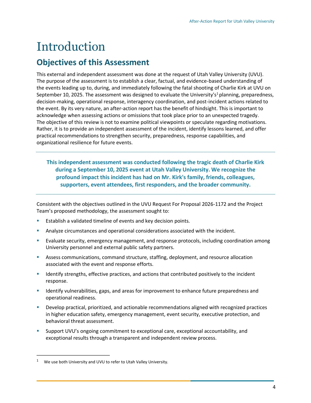 Page 4 of the After-Action Report for Utah Valley University