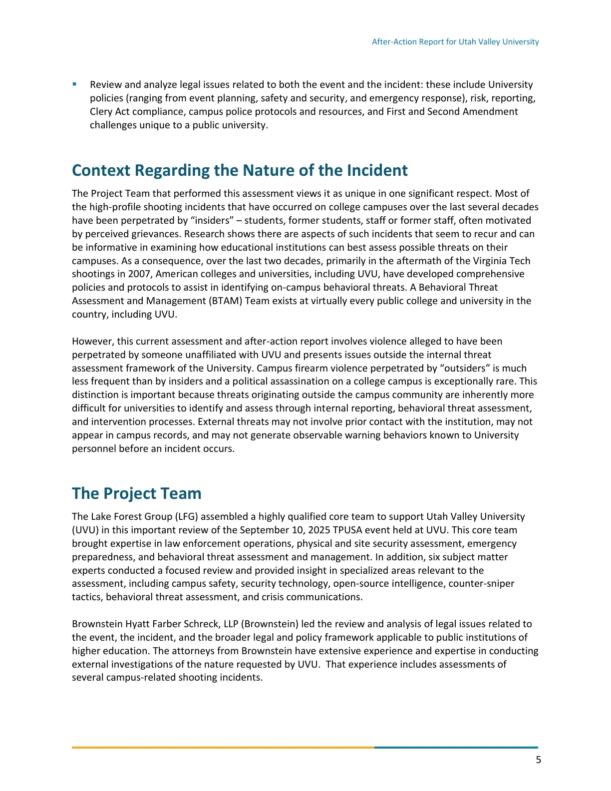 Page 5 of the After-Action Report for Utah Valley University