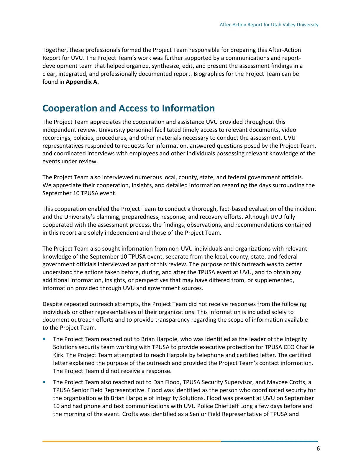Page 6 of the After-Action Report for Utah Valley University
