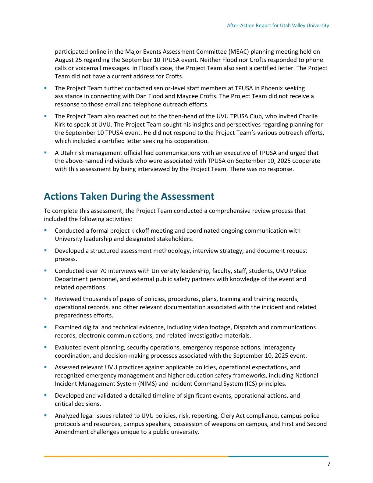 Page 7 of the After-Action Report for Utah Valley University