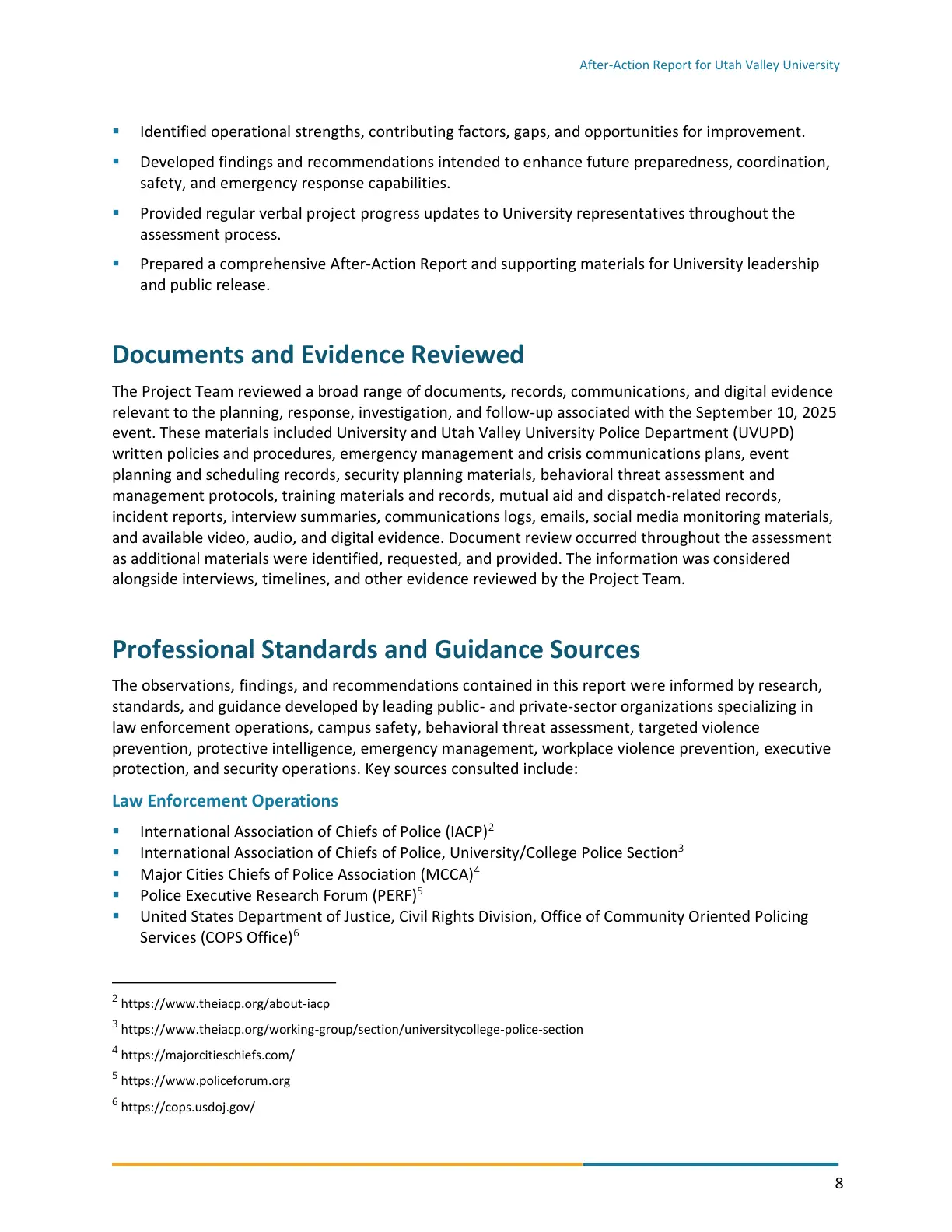 Page 8 of the After-Action Report for Utah Valley University