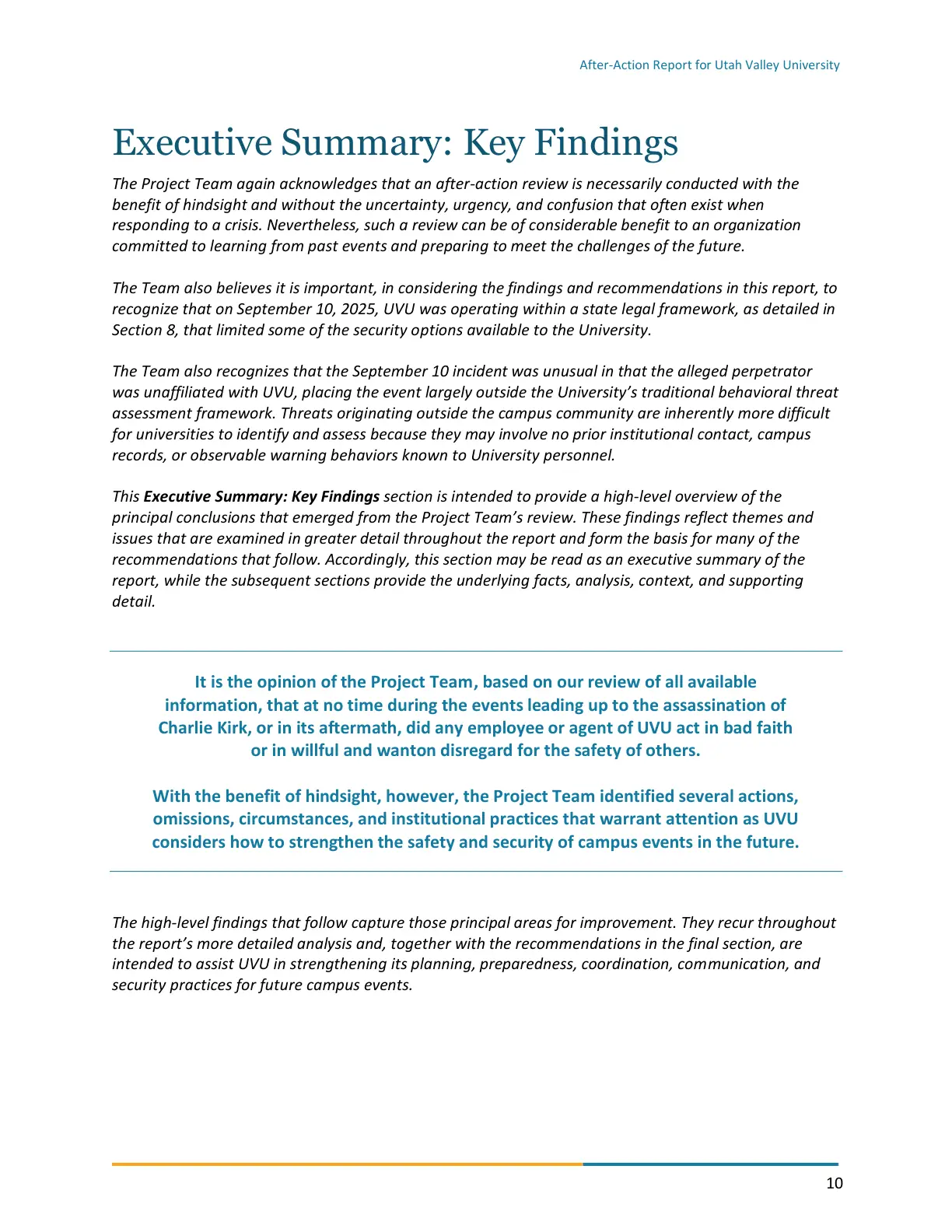 Page 10 of the After-Action Report for Utah Valley University