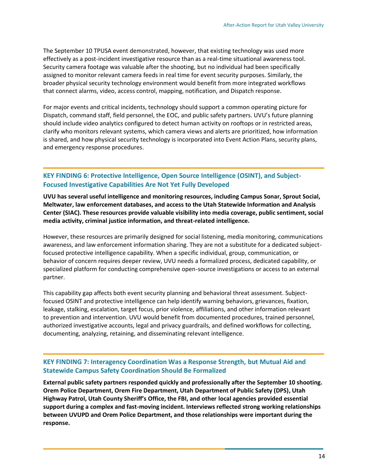 Page 14 of the After-Action Report for Utah Valley University