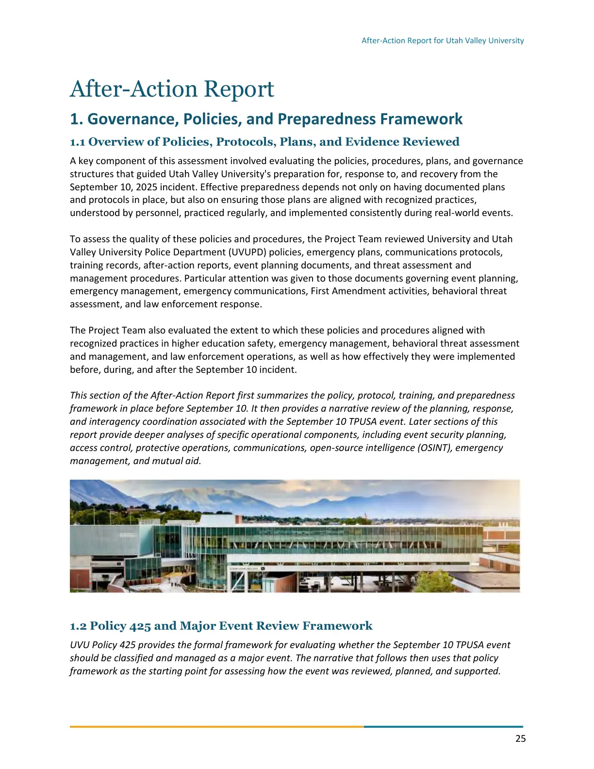 Page 25 of the After-Action Report for Utah Valley University