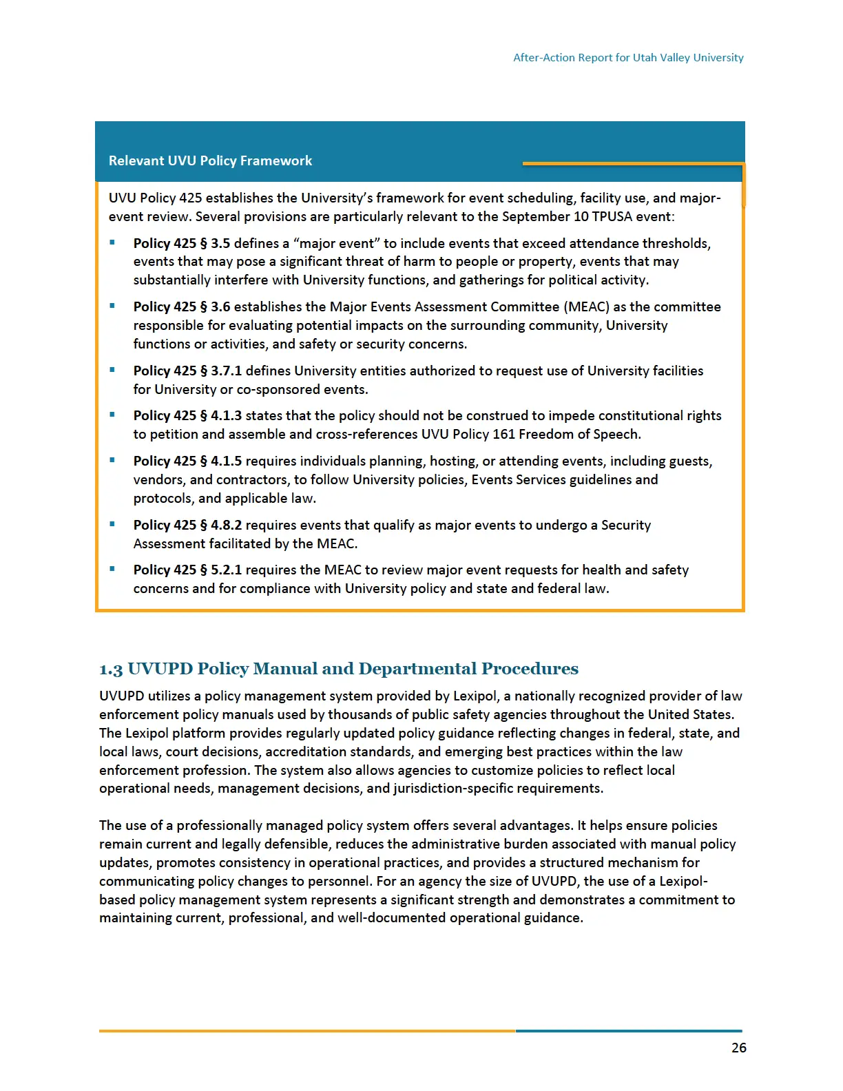Page 26 of the After-Action Report for Utah Valley University