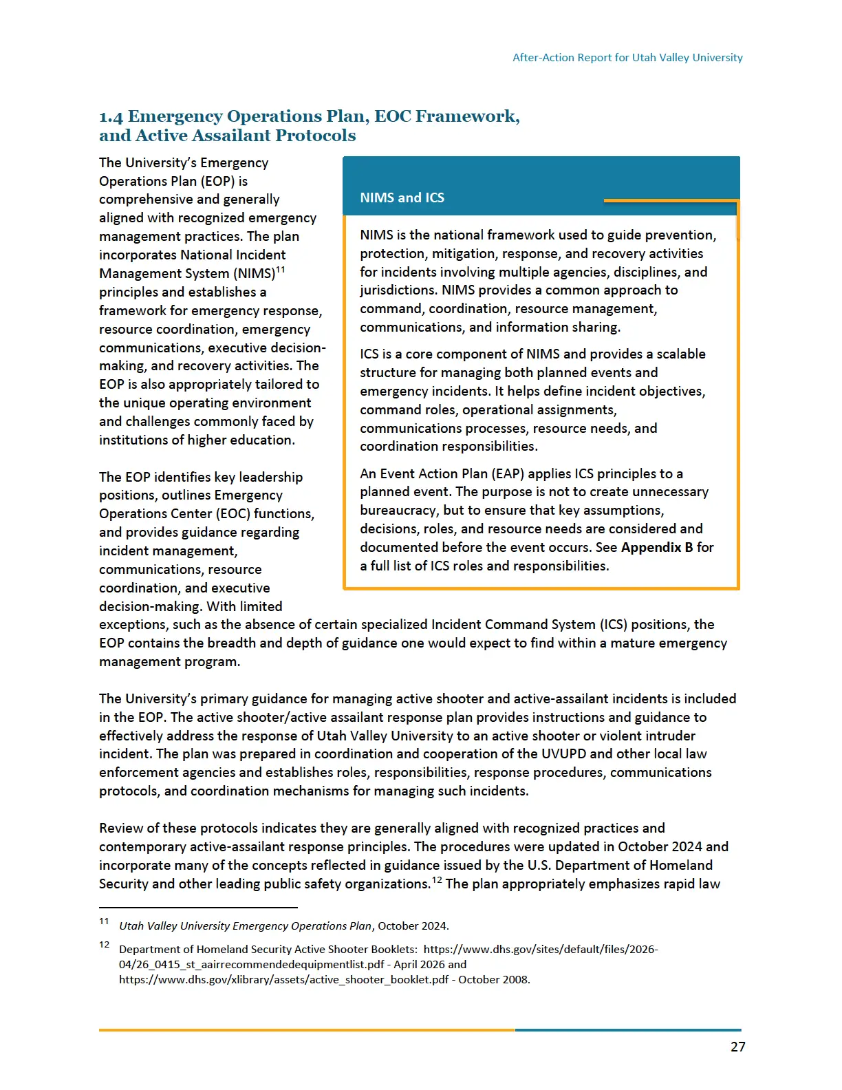 Page 27 of the After-Action Report for Utah Valley University
