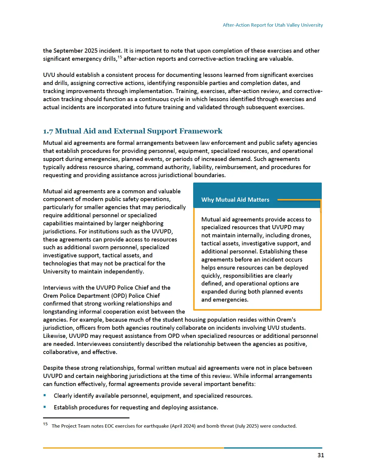 Page 31 of the After-Action Report for Utah Valley University