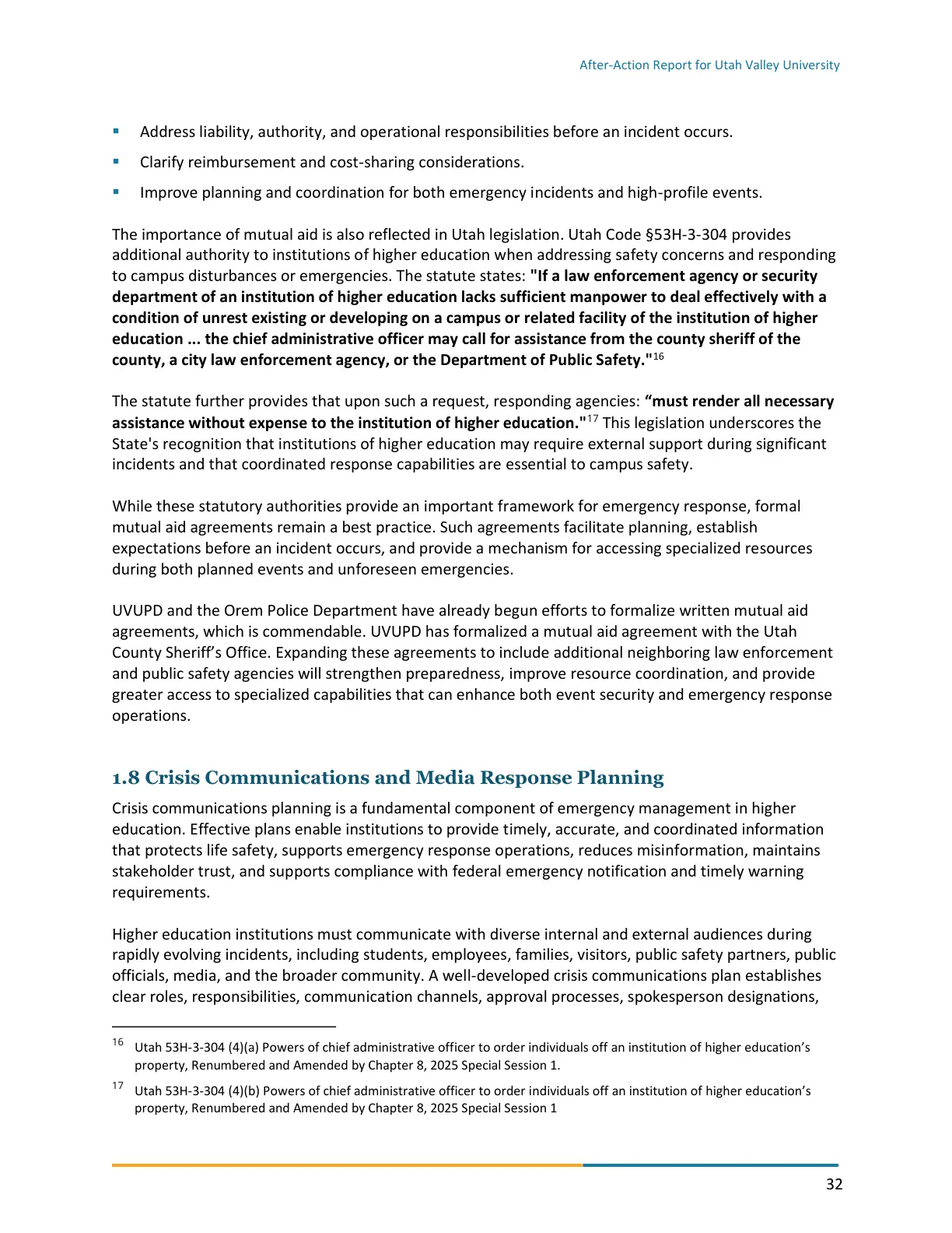 Page 32 of the After-Action Report for Utah Valley University