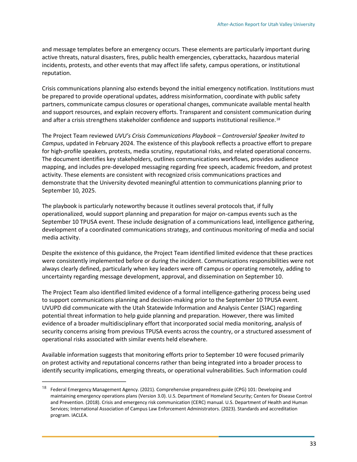 Page 33 of the After-Action Report for Utah Valley University