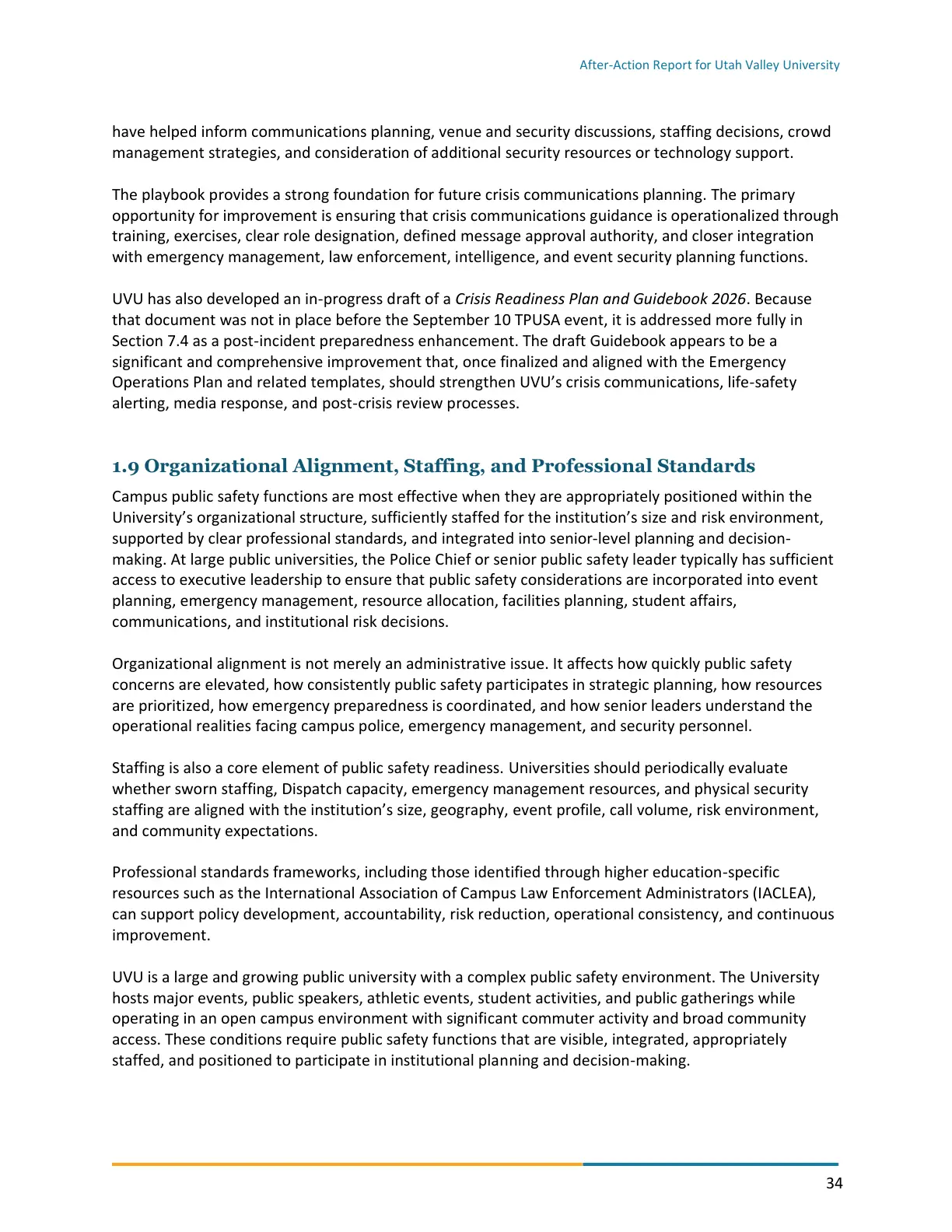 Page 34 of the After-Action Report for Utah Valley University