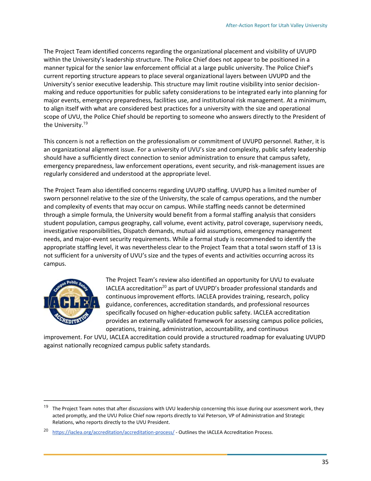 Page 35 of the After-Action Report for Utah Valley University