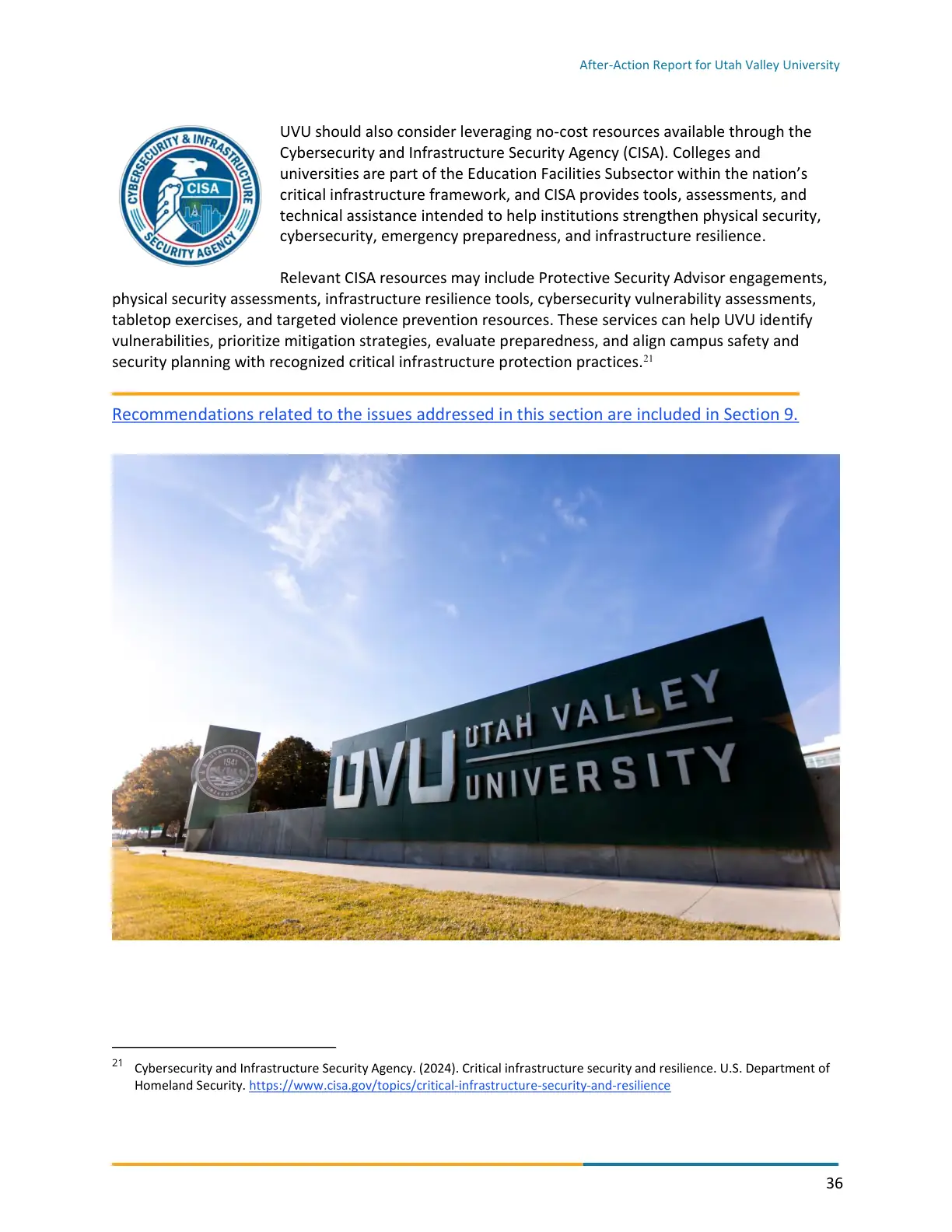 Page 36 of the After-Action Report for Utah Valley University
