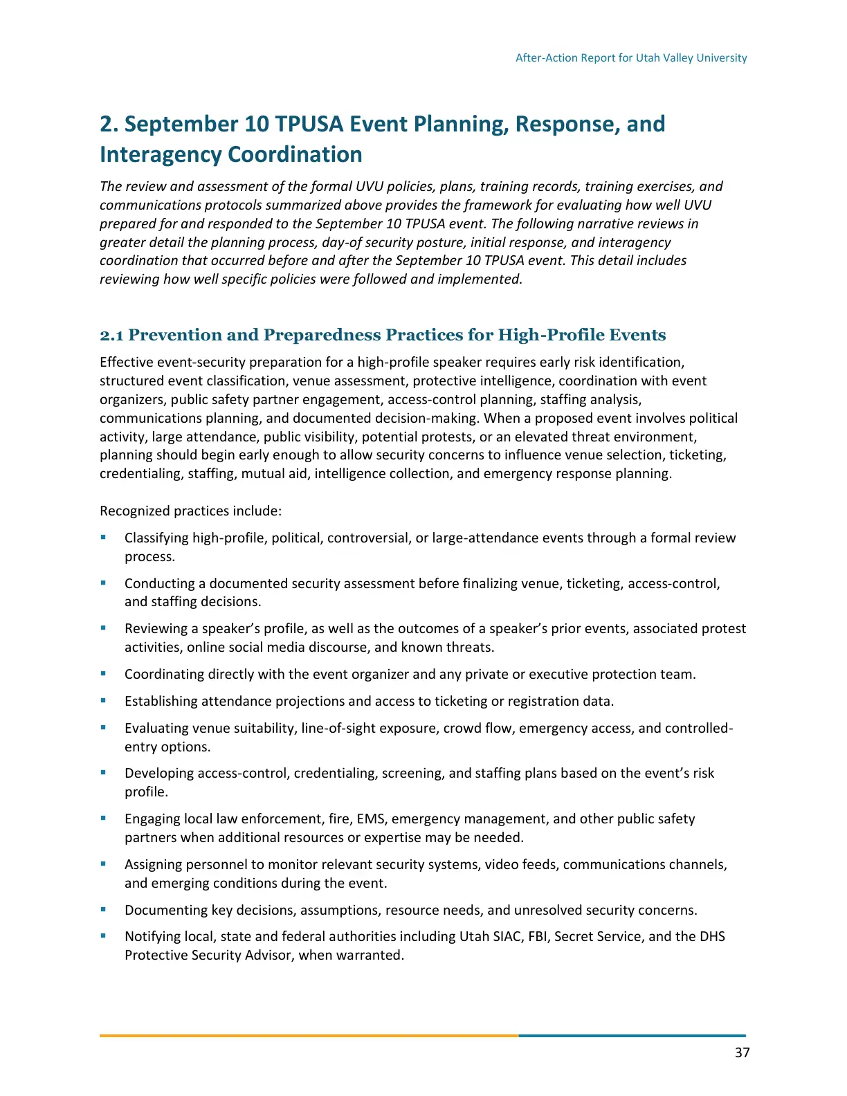 Page 37 of the After-Action Report for Utah Valley University