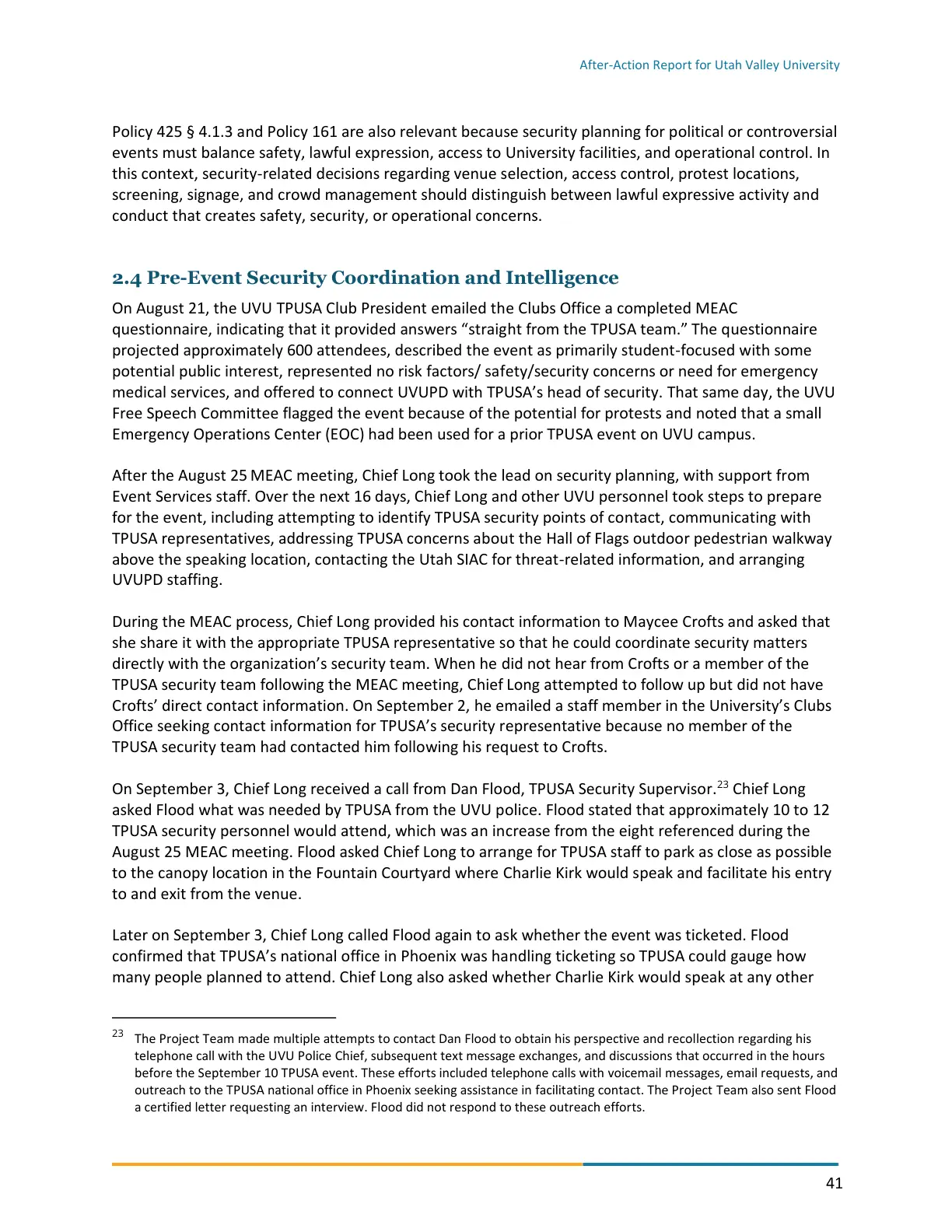 Page 41 of the After-Action Report for Utah Valley University