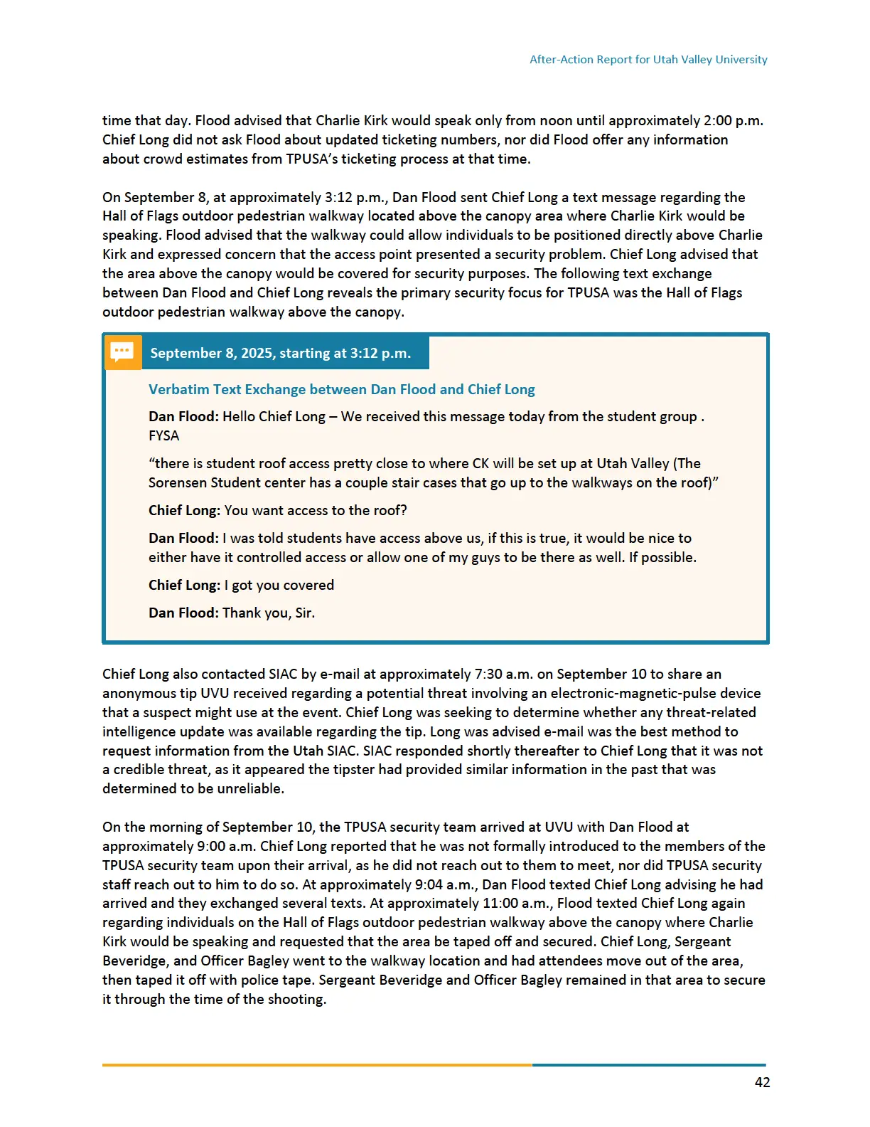 Page 42 of the After-Action Report for Utah Valley University