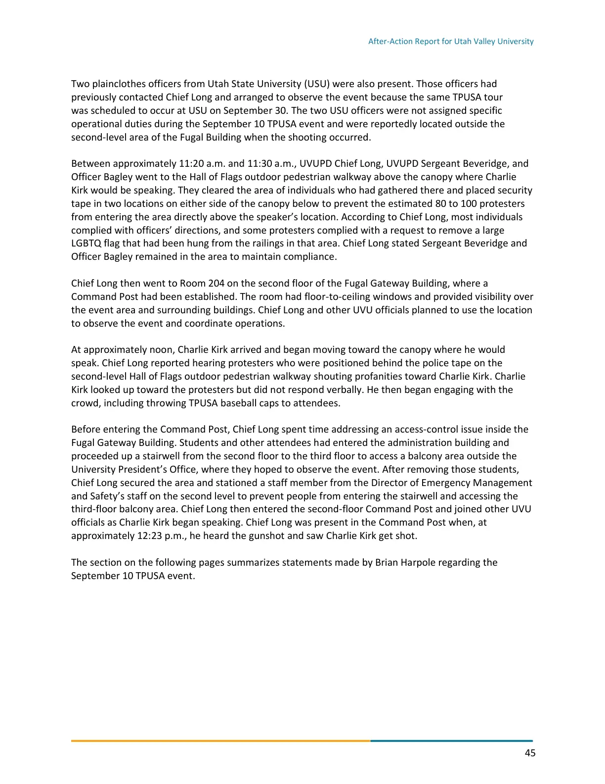 Page 45 of the After-Action Report for Utah Valley University