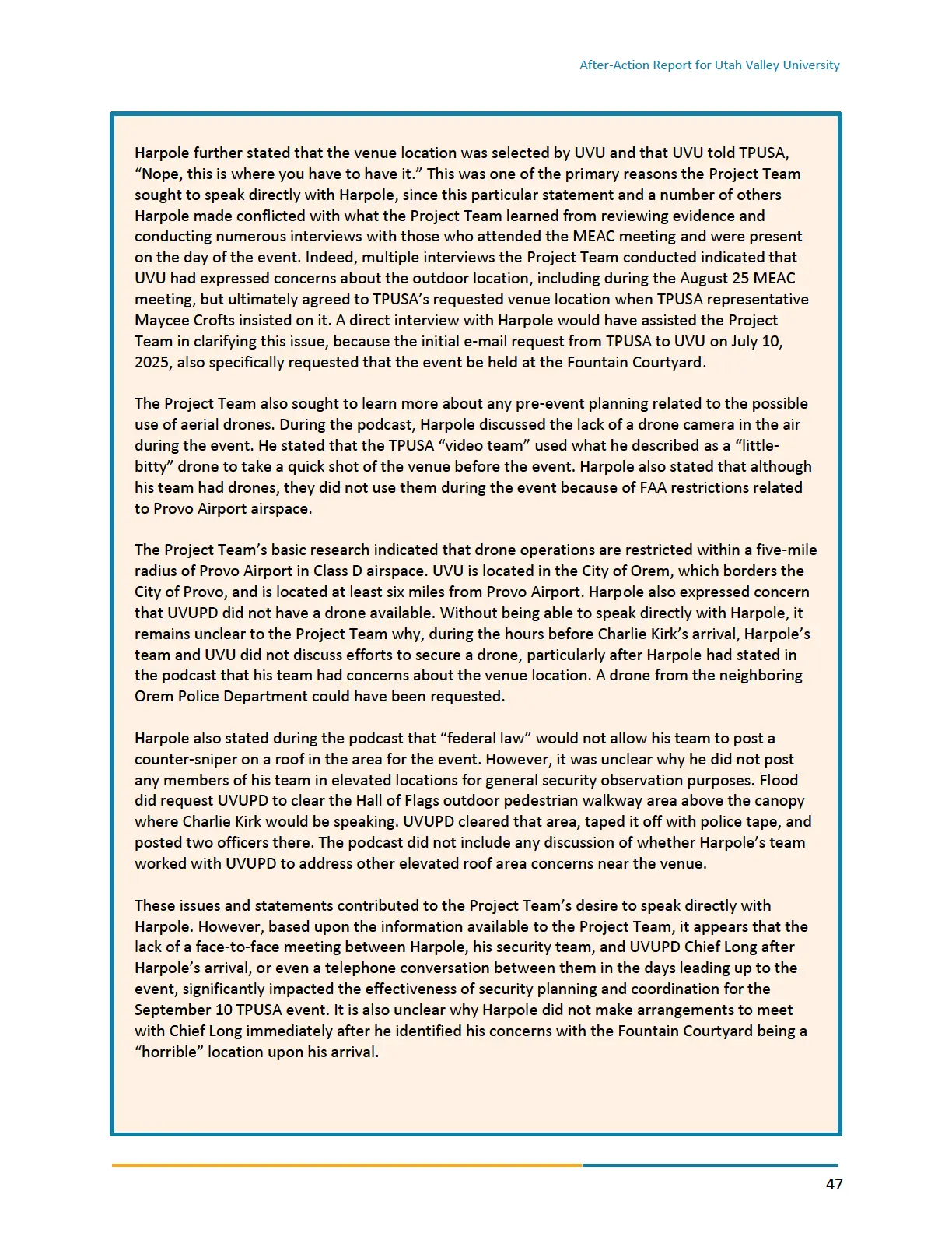 Page 47 of the After-Action Report for Utah Valley University