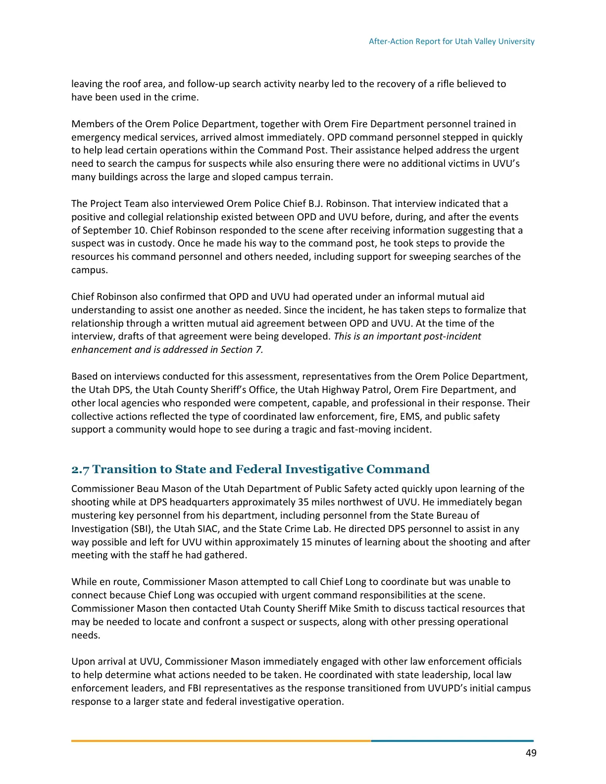 Page 49 of the After-Action Report for Utah Valley University