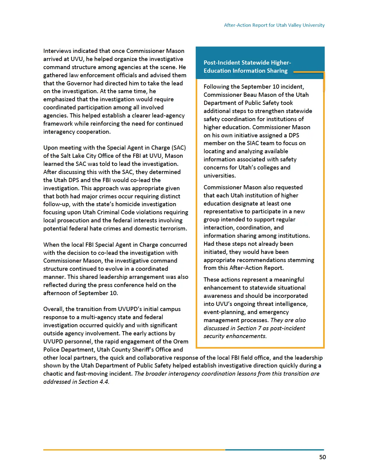 Page 50 of the After-Action Report for Utah Valley University