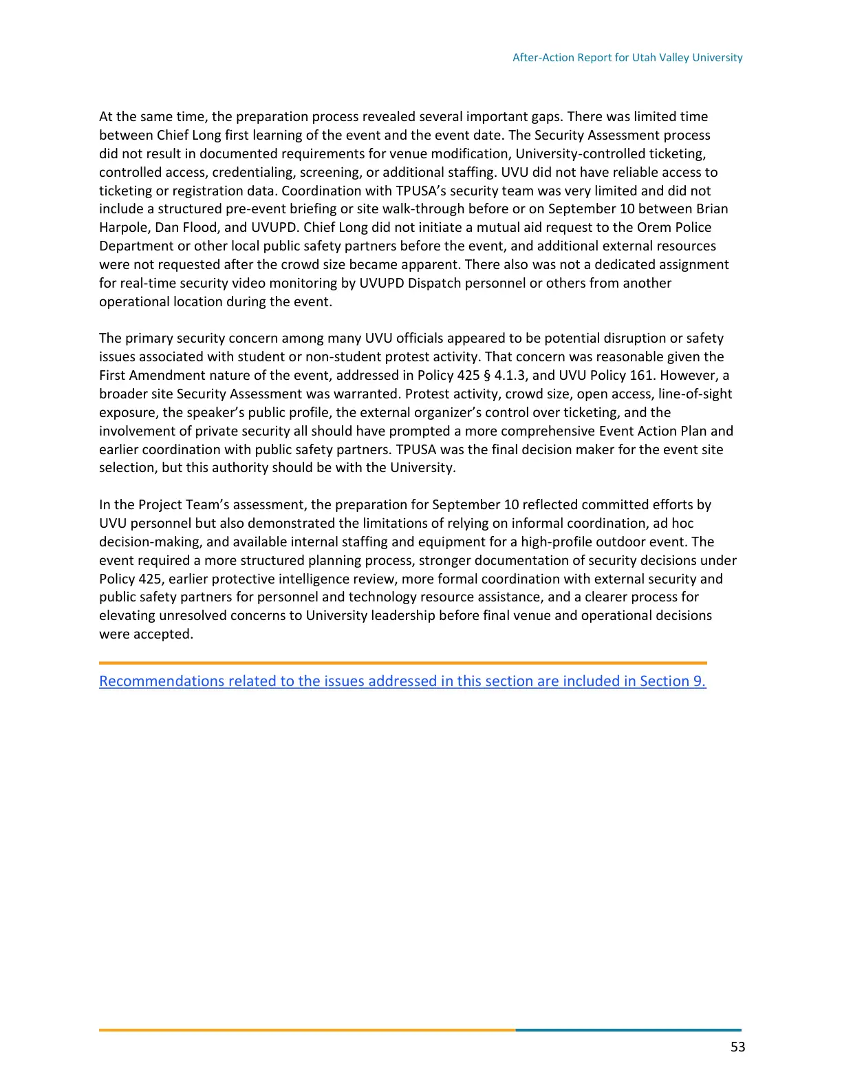 Page 53 of the After-Action Report for Utah Valley University