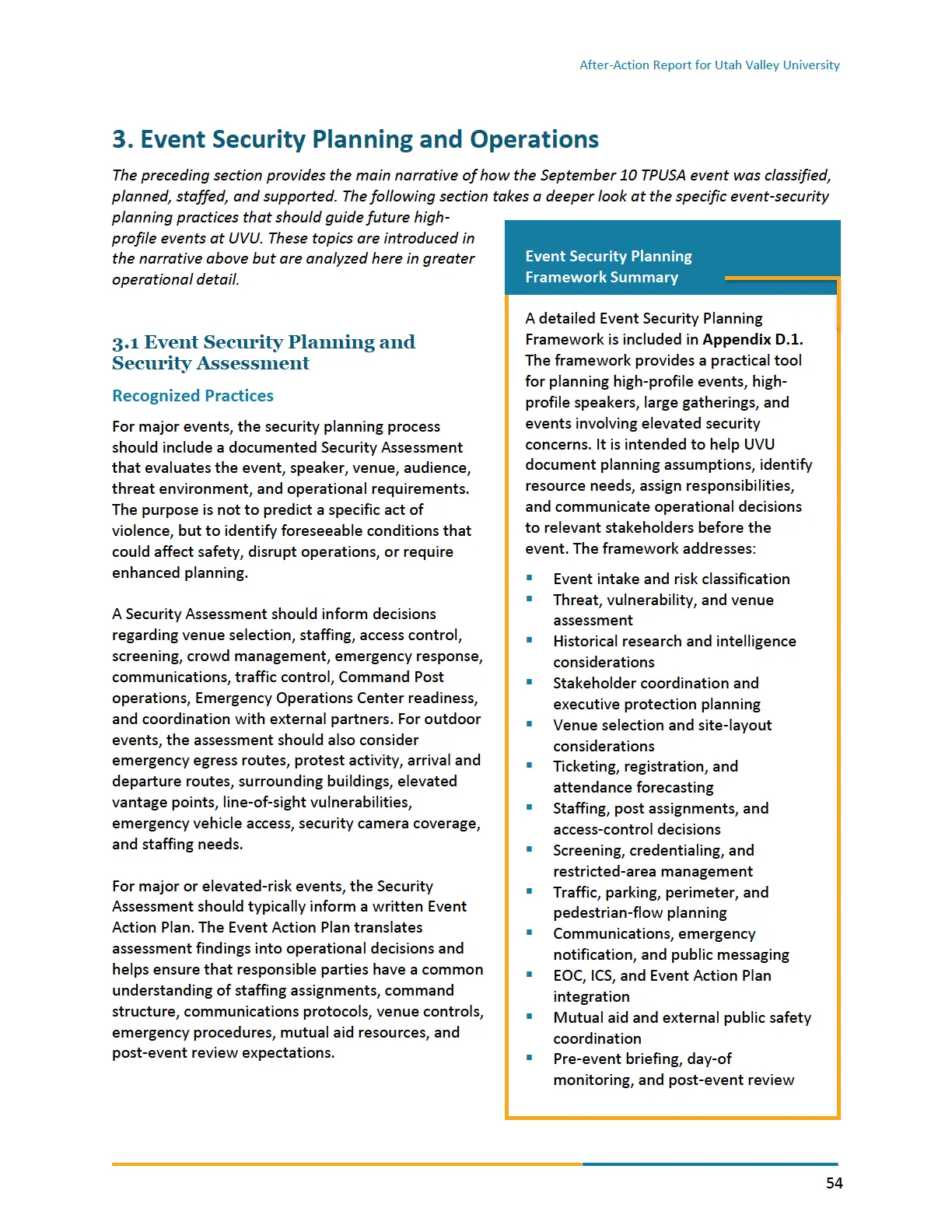 Page 54 of the After-Action Report for Utah Valley University