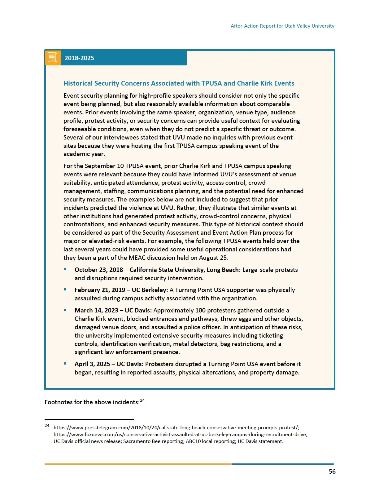 Page 56 of the After-Action Report for Utah Valley University