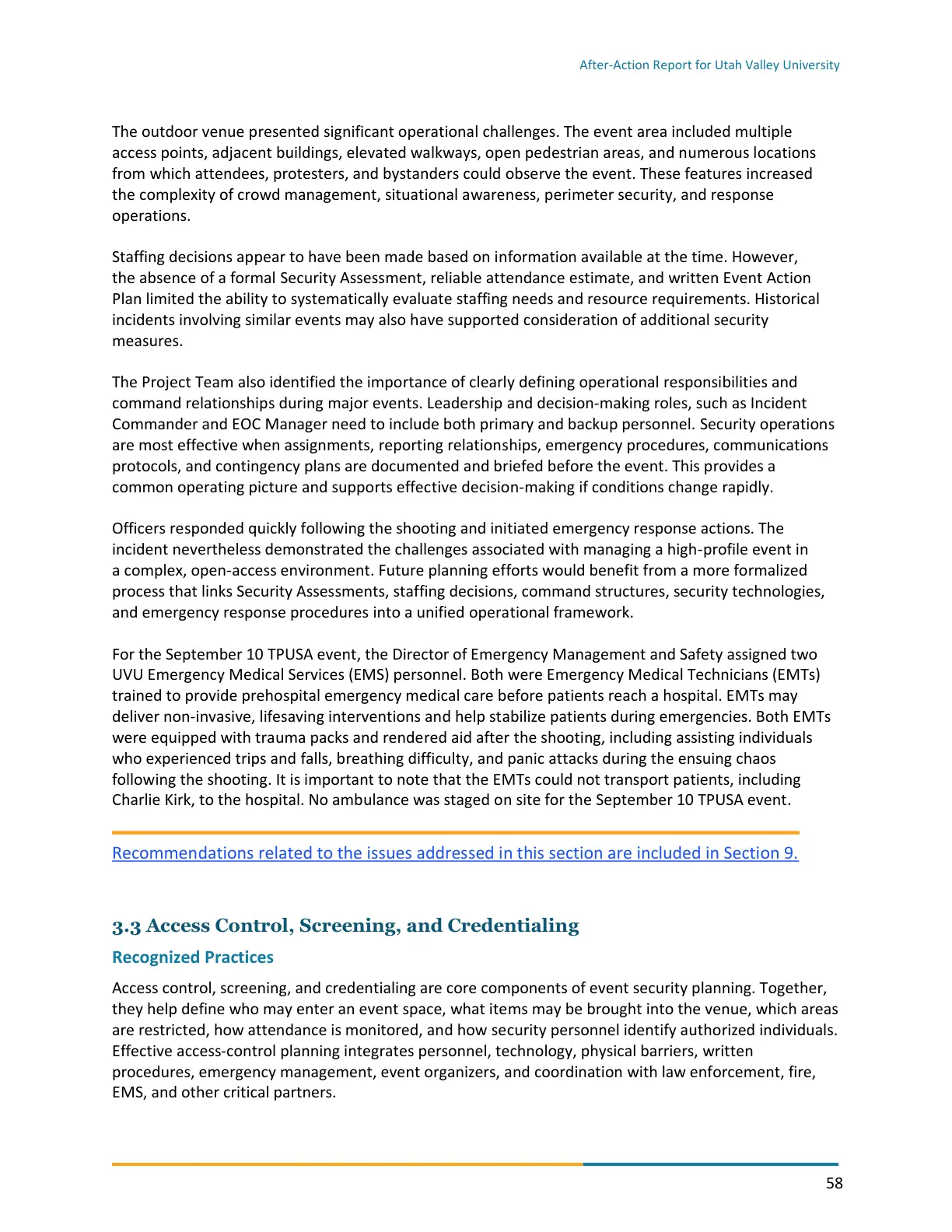 Page 58 of the After-Action Report for Utah Valley University