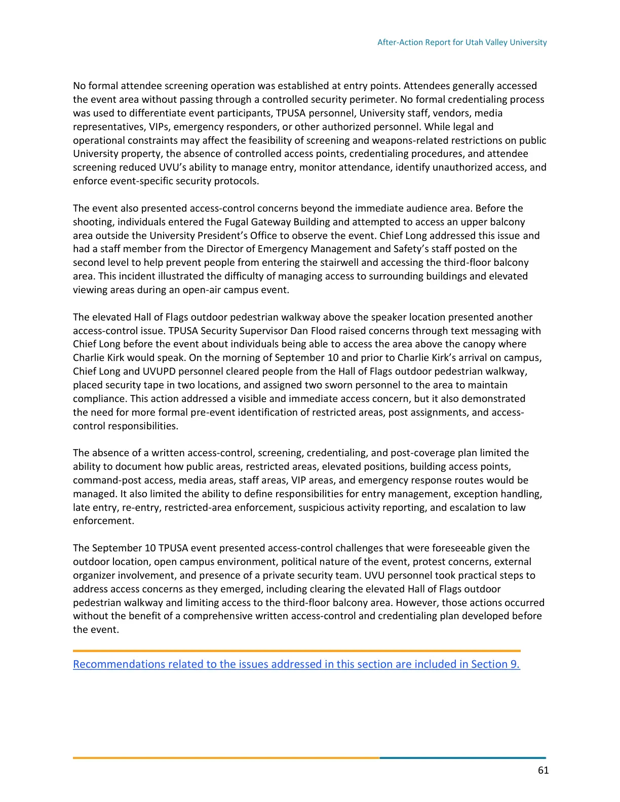 Page 61 of the After-Action Report for Utah Valley University