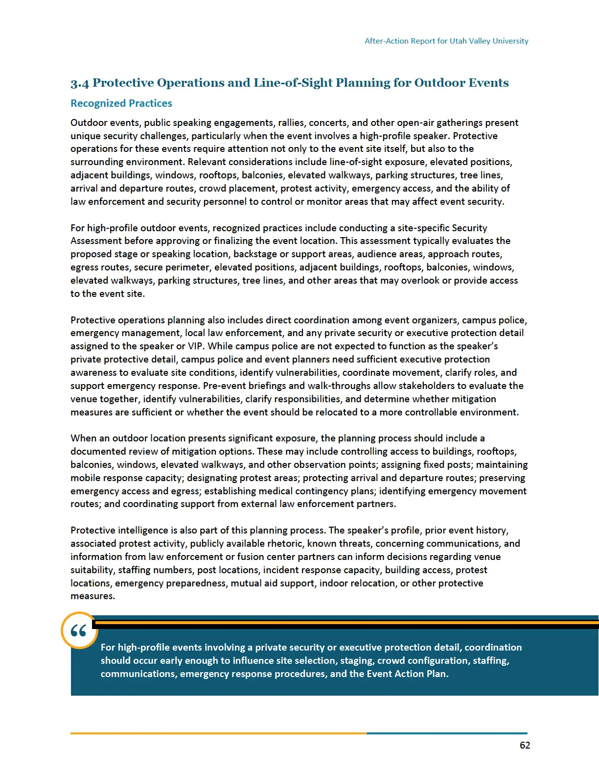 Page 62 of the After-Action Report for Utah Valley University
