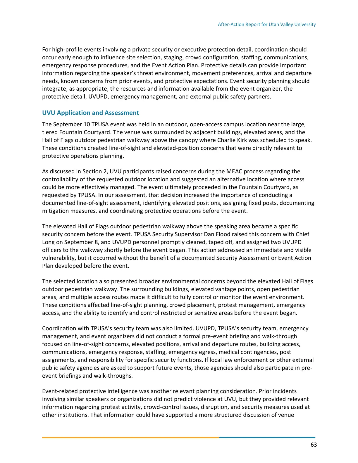 Page 63 of the After-Action Report for Utah Valley University