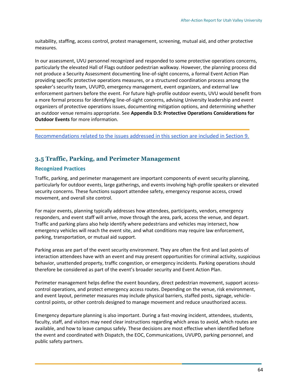 Page 64 of the After-Action Report for Utah Valley University