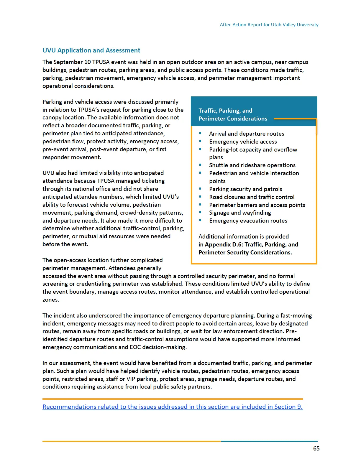 Page 65 of the After-Action Report for Utah Valley University