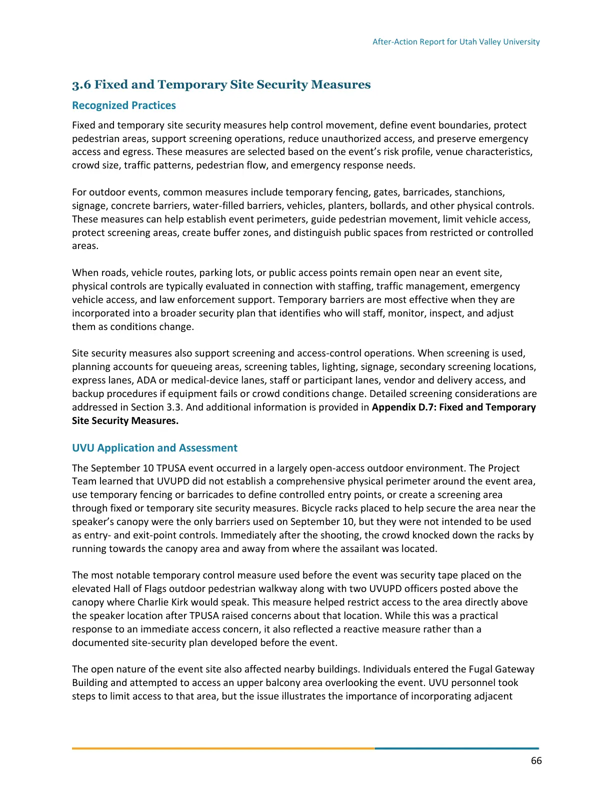 Page 66 of the After-Action Report for Utah Valley University