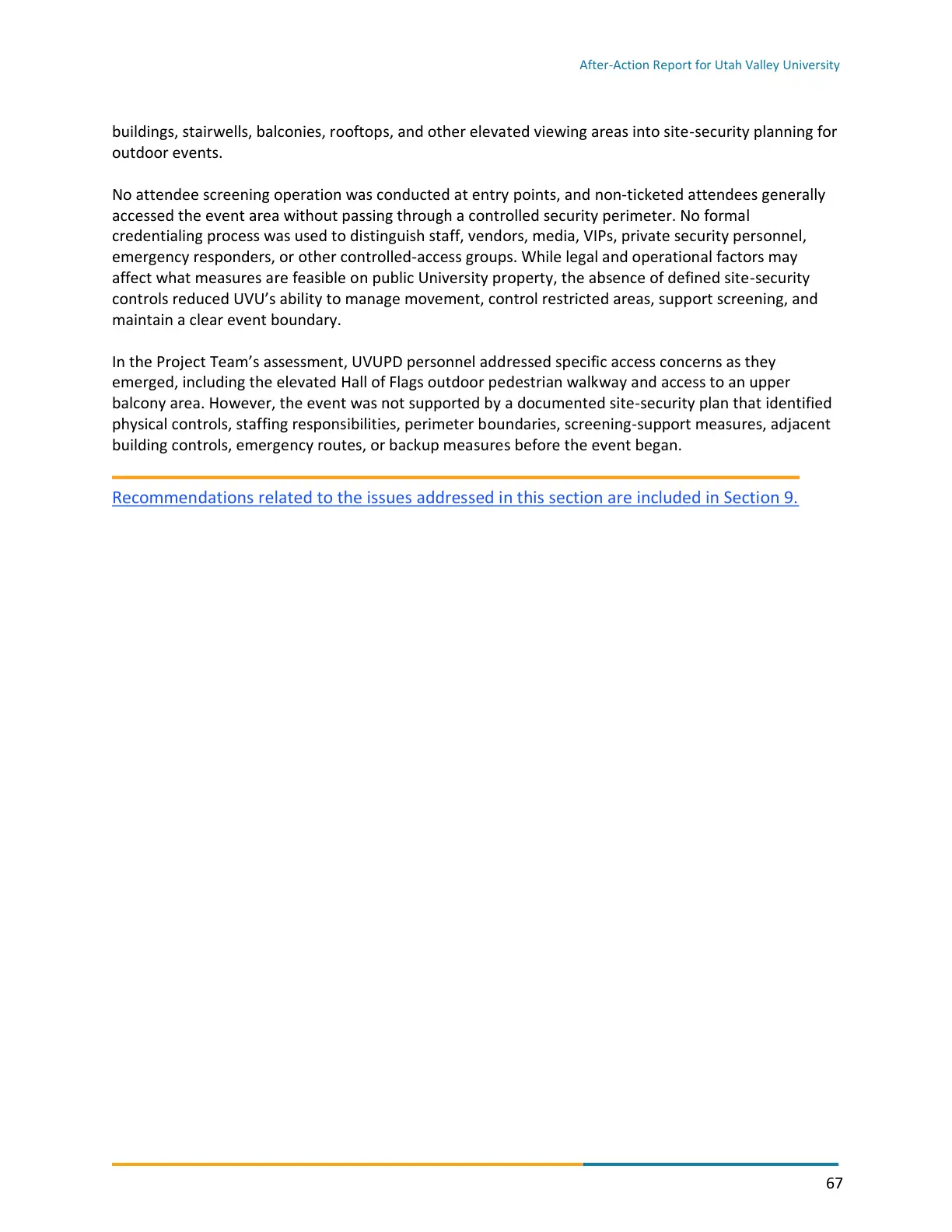Page 67 of the After-Action Report for Utah Valley University