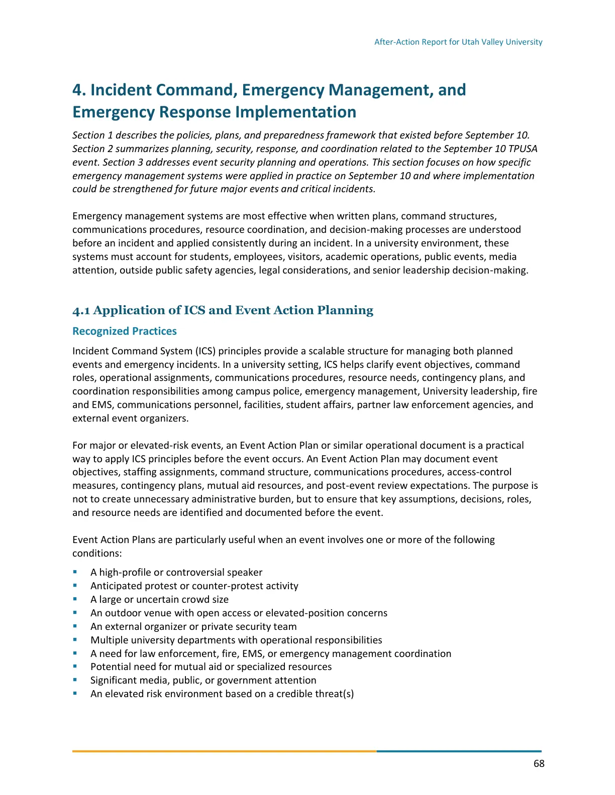 Page 68 of the After-Action Report for Utah Valley University