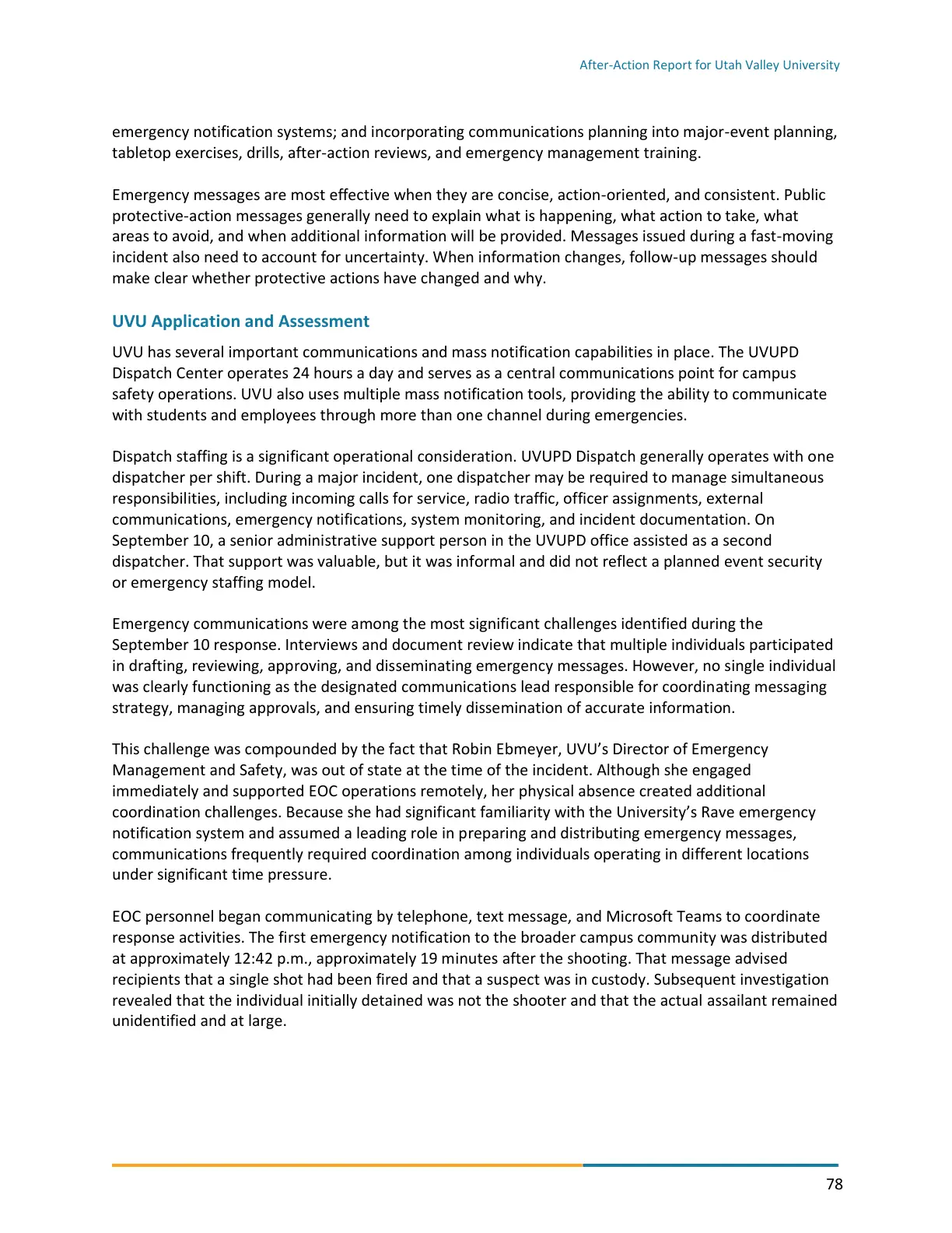 Page 78 of the After-Action Report for Utah Valley University