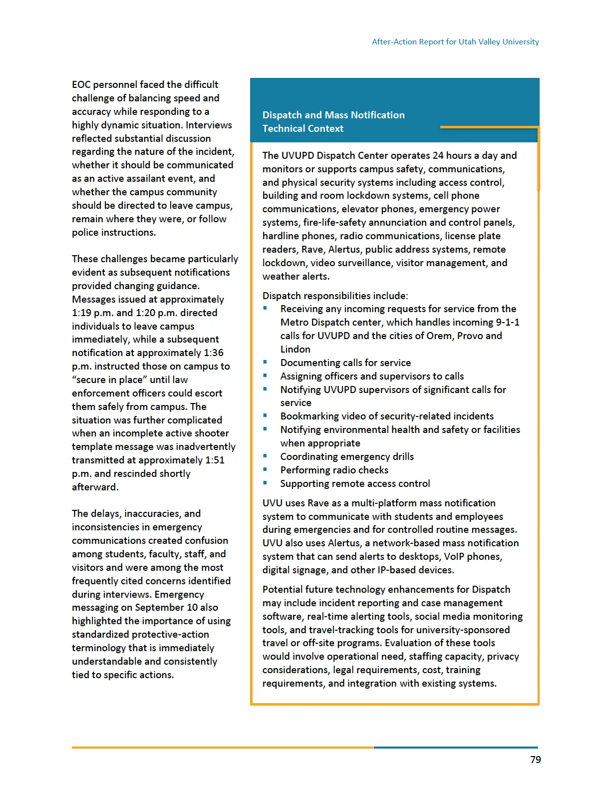 Page 79 of the After-Action Report for Utah Valley University