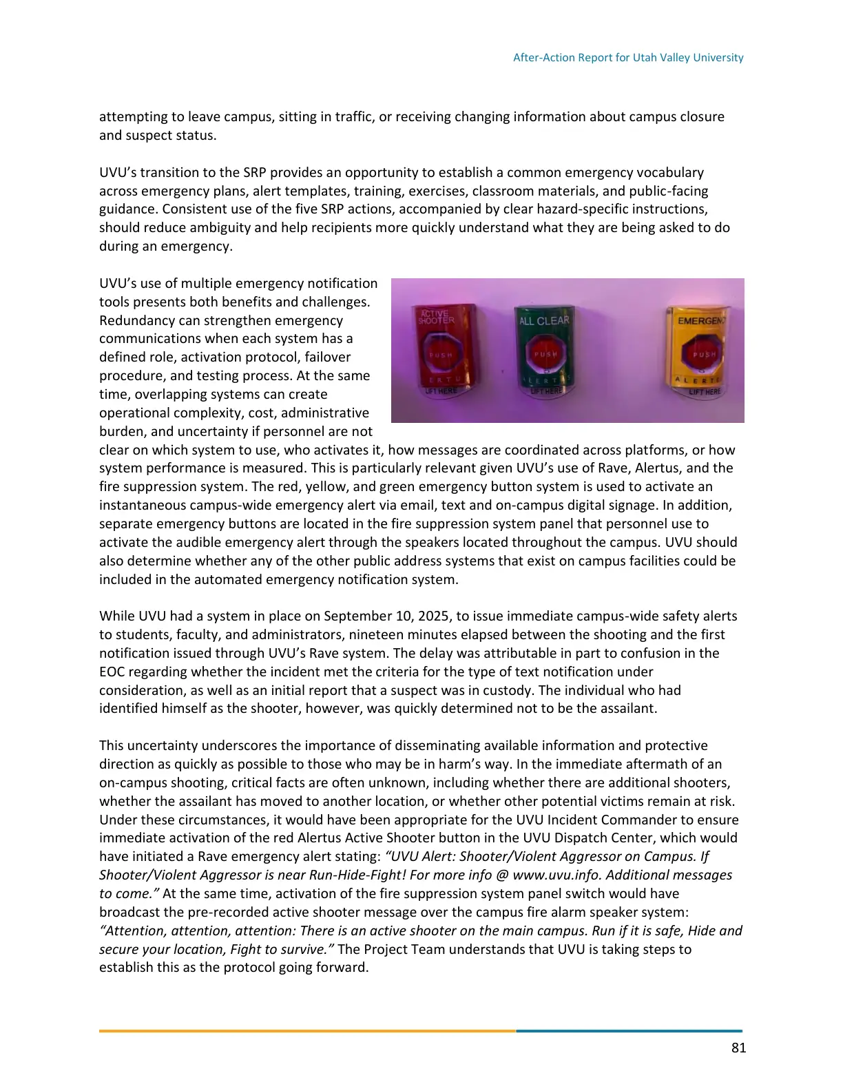Page 81 of the After-Action Report for Utah Valley University