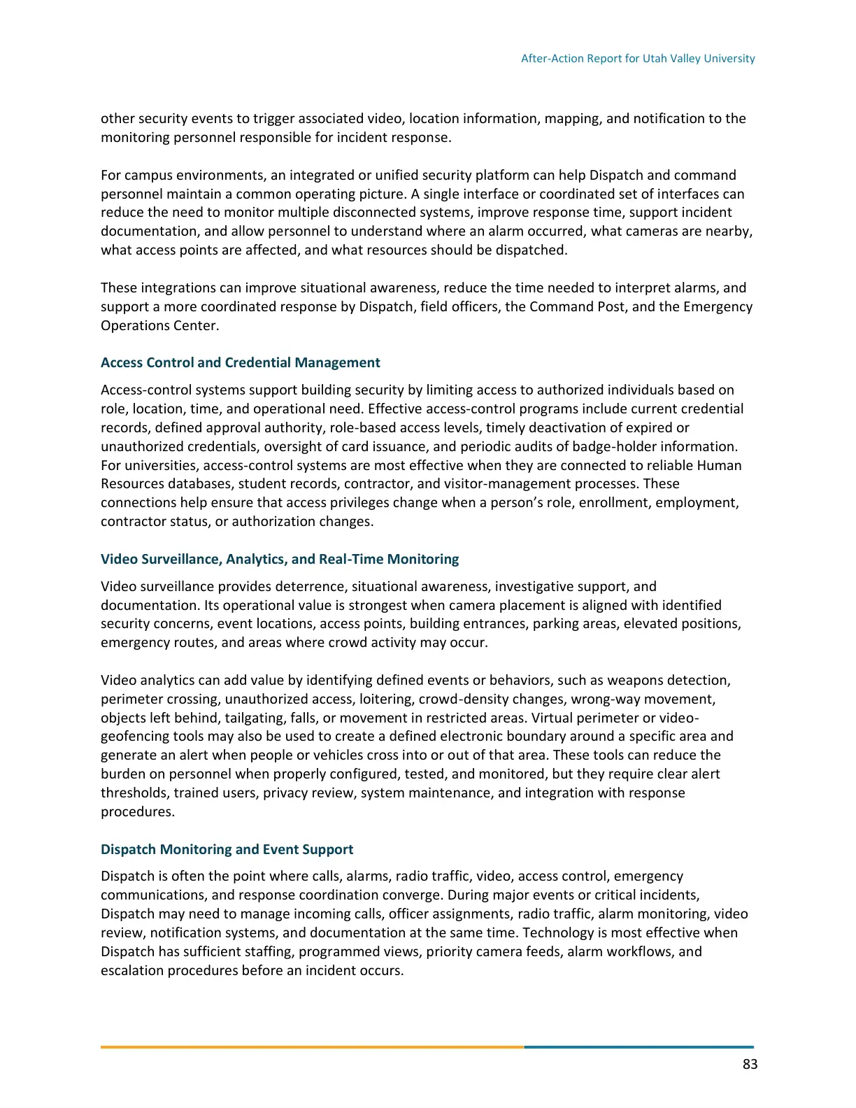 Page 83 of the After-Action Report for Utah Valley University