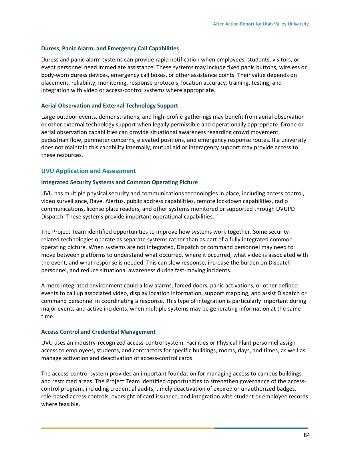 Page 84 of the After-Action Report for Utah Valley University