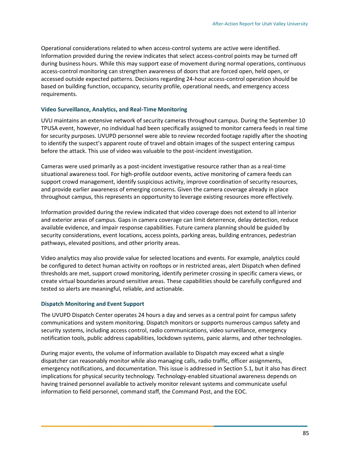 Page 85 of the After-Action Report for Utah Valley University
