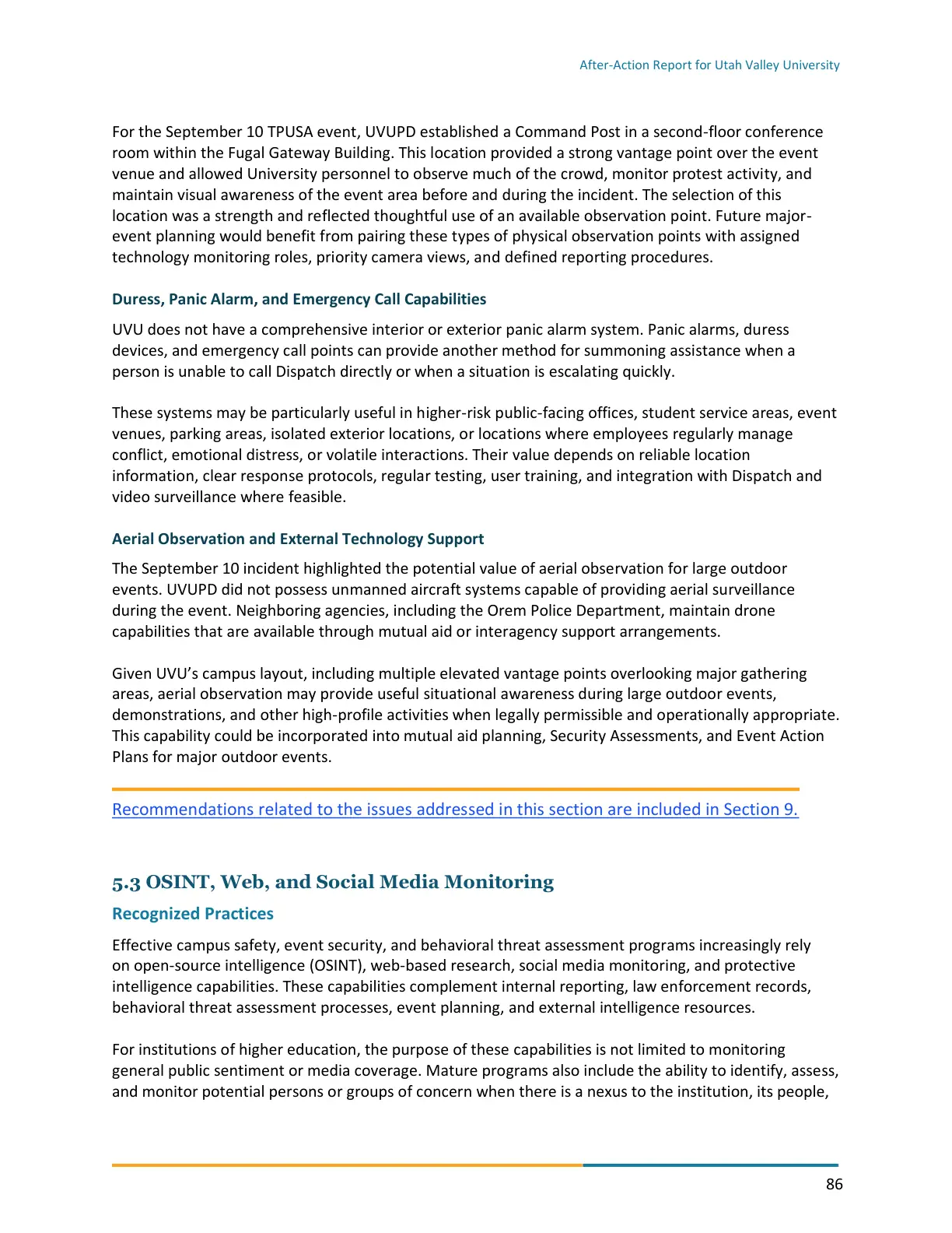 Page 86 of the After-Action Report for Utah Valley University