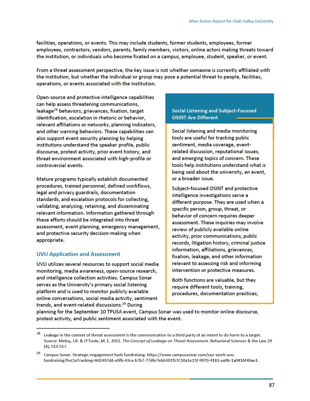 Page 87 of the After-Action Report for Utah Valley University