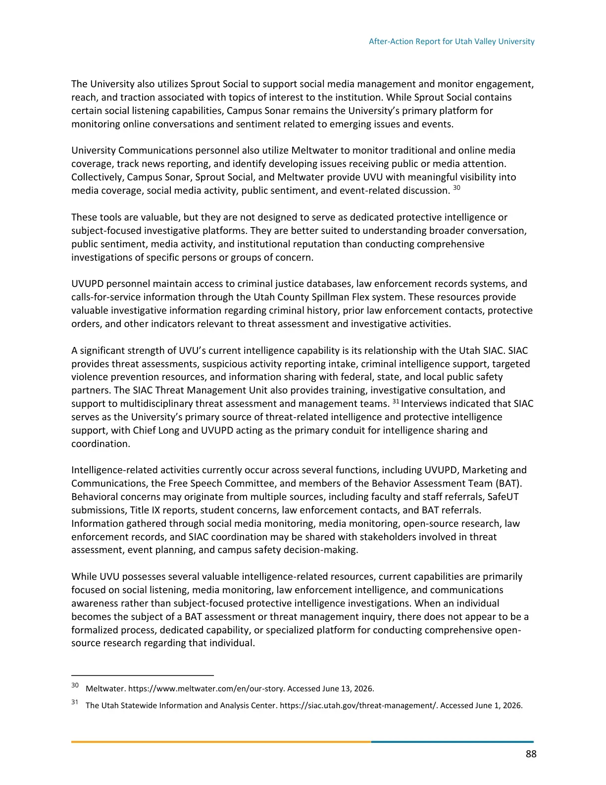 Page 88 of the After-Action Report for Utah Valley University