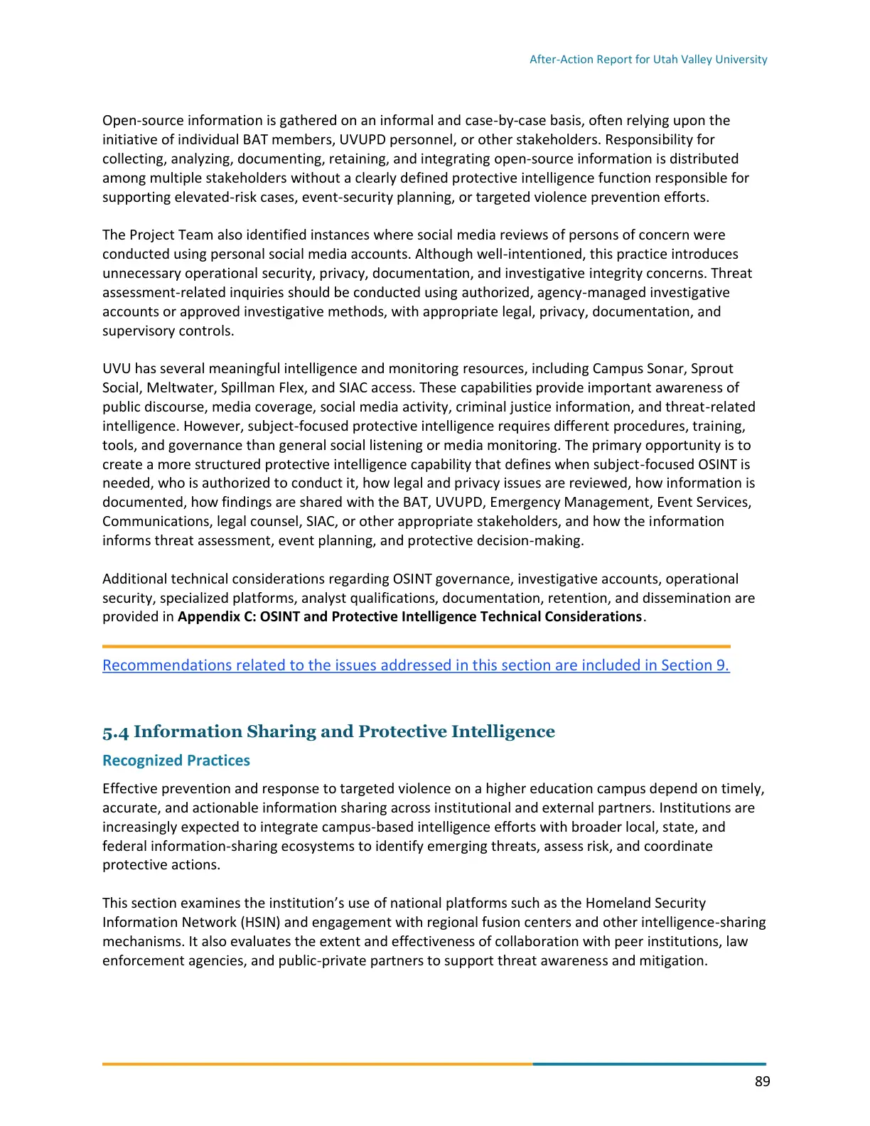 Page 89 of the After-Action Report for Utah Valley University