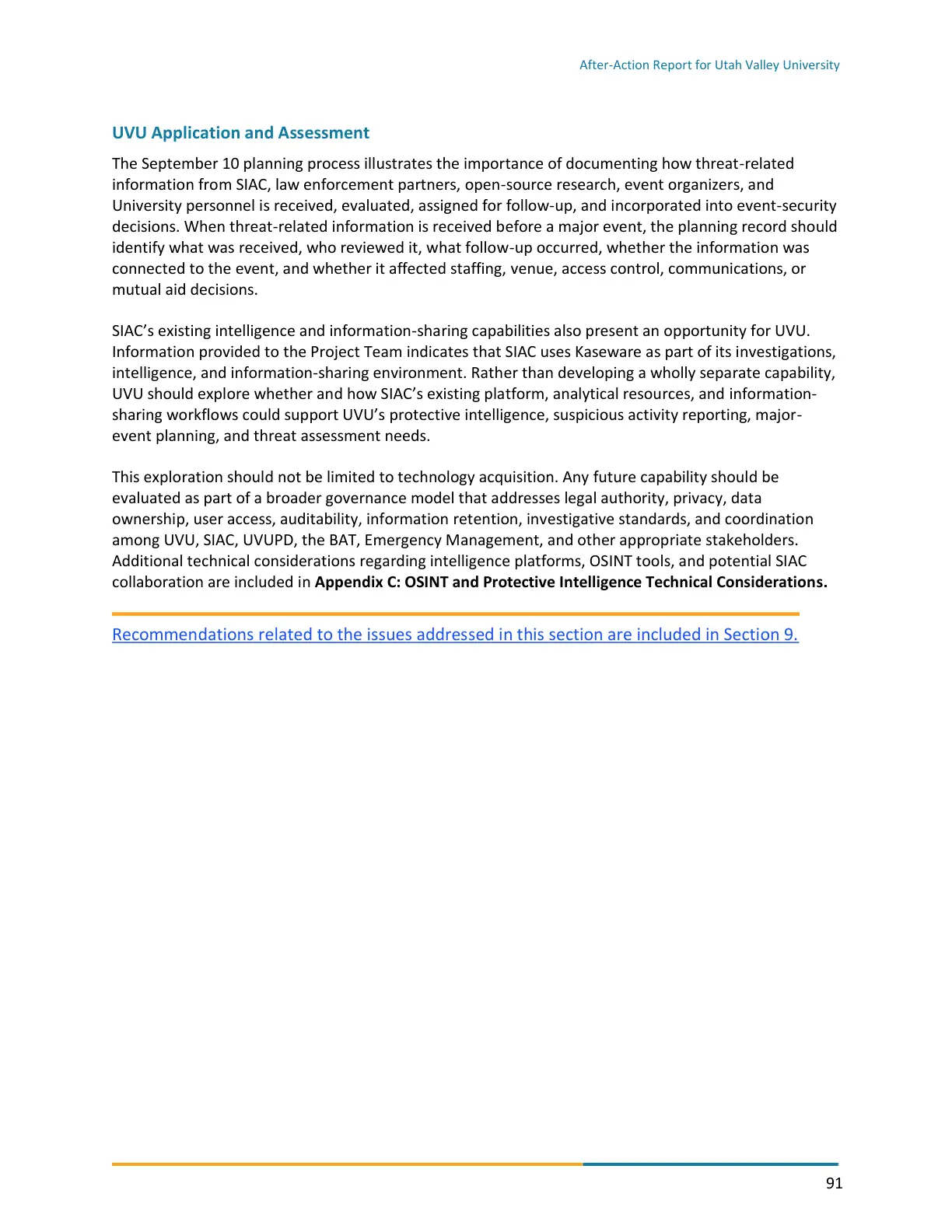 Page 91 of the After-Action Report for Utah Valley University