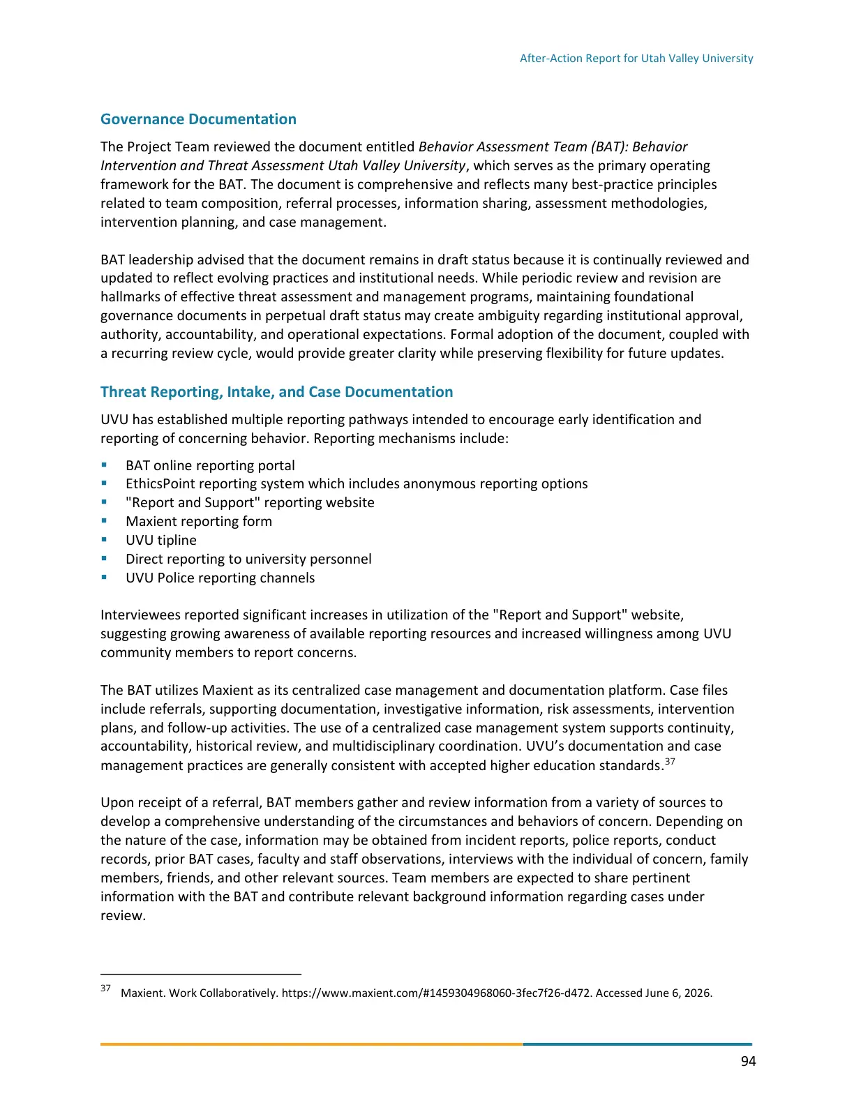 Page 94 of the After-Action Report for Utah Valley University